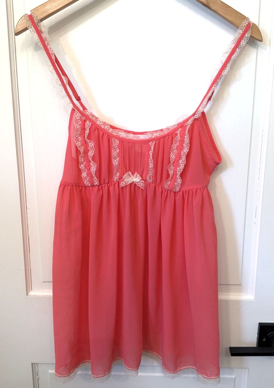 Victoria's Secret Coral Slip Lace Babydoll Top S Milkmaid Coquette Ethereal